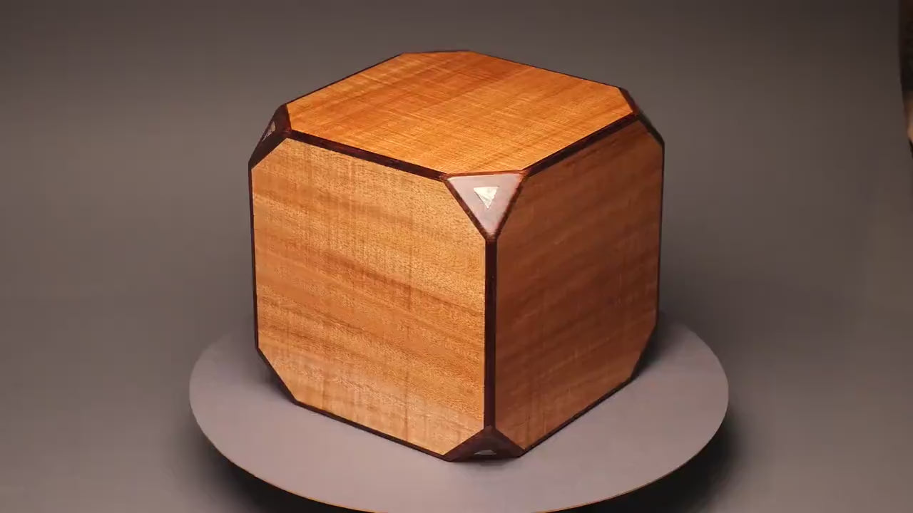 Modern Koa Wood Urn for Adult Human Ashes, 225 cu-in, Unique Cube Design