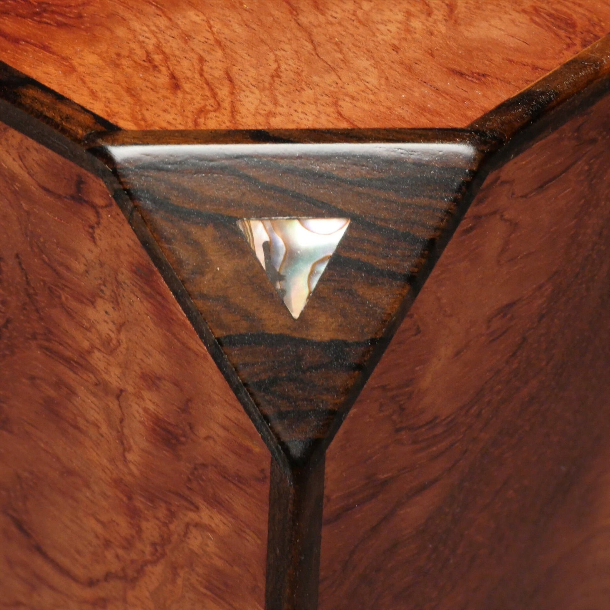 Bubinga Wood Urn for Adult Human Ashes, 230 cu-in, Paua Inlay