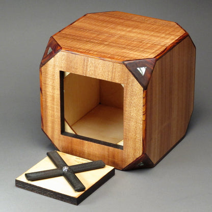 Modern Koa Wood Urn for Adult Human Ashes, 225 cu-in, Unique Cube Design