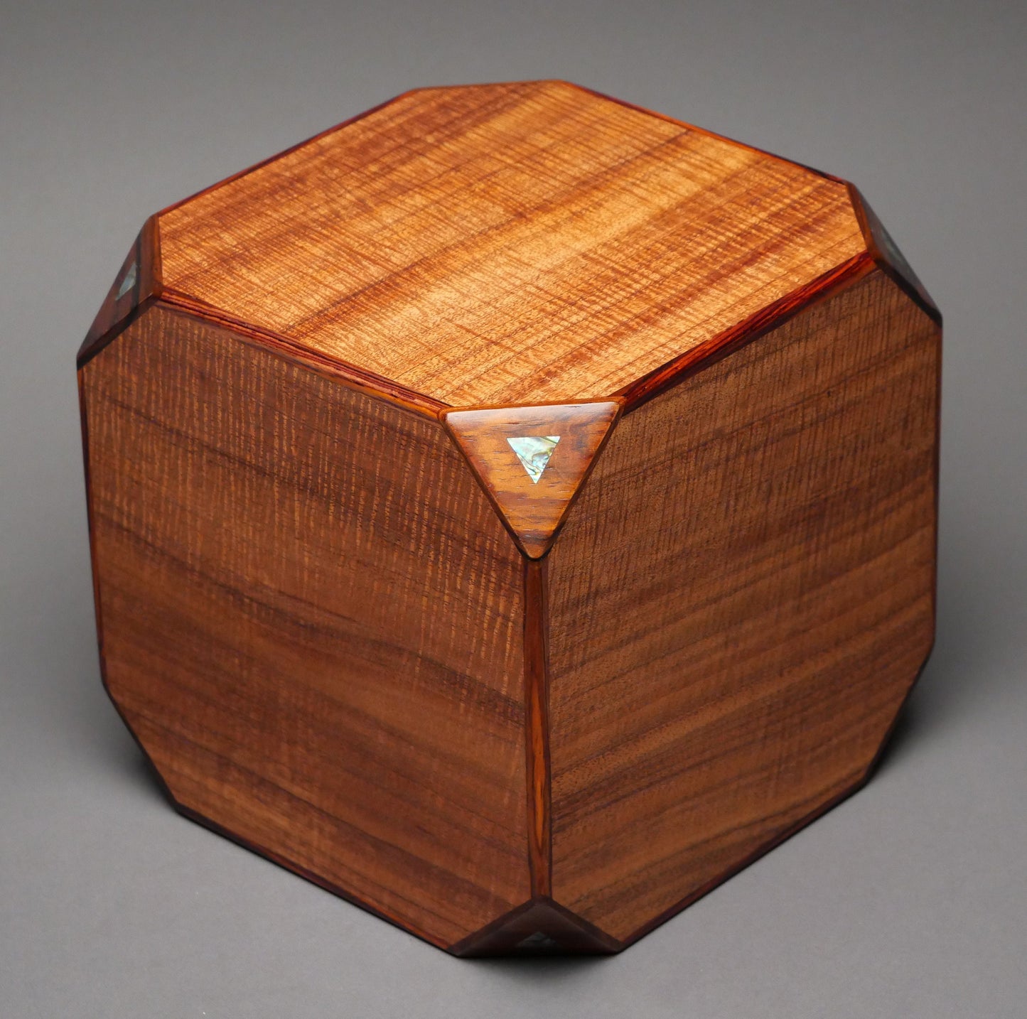 Modern Koa Wood Urn for Adult Human Ashes, 225 cu-in, Unique Cube Design