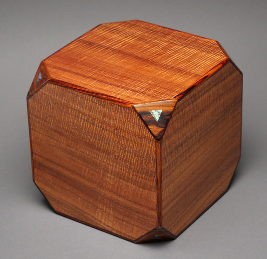 Modern Koa Wood Urn for Adult Human Ashes, 225 cu-in, Unique Cube Design