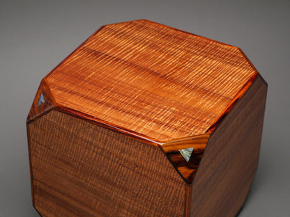 Modern Koa Wood Urn for Adult Human Ashes, 225 cu-in, Unique Cube Design