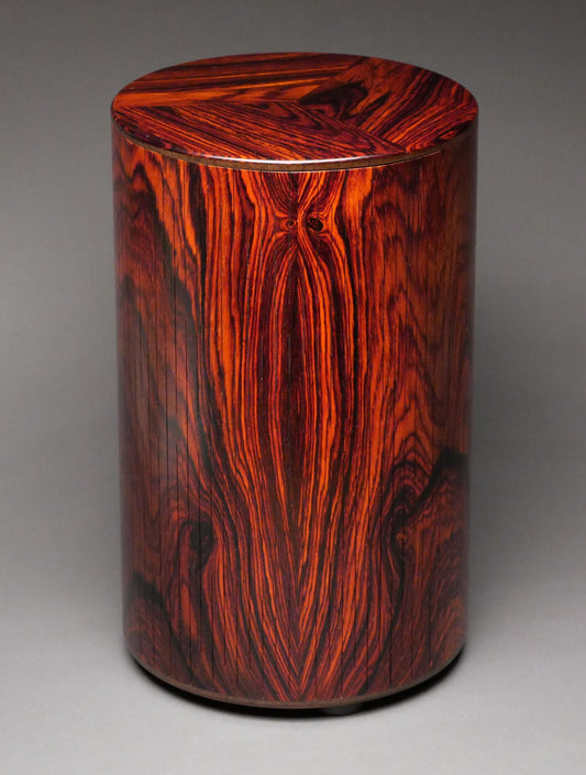 Large Artistic Cremation Urn in Cocobolo wood for Ashes - Vertical Design - 300 Lb Capacity