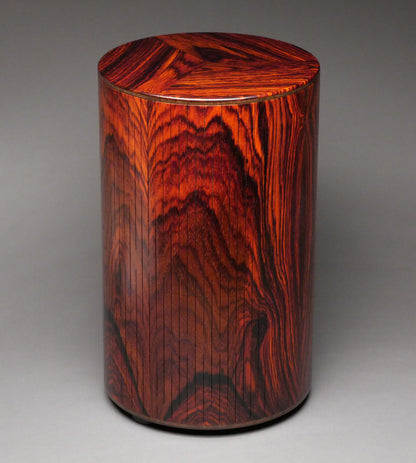 Large Artistic Cremation Urn in Cocobolo wood for Ashes - Vertical Design - 300 Lb Capacity