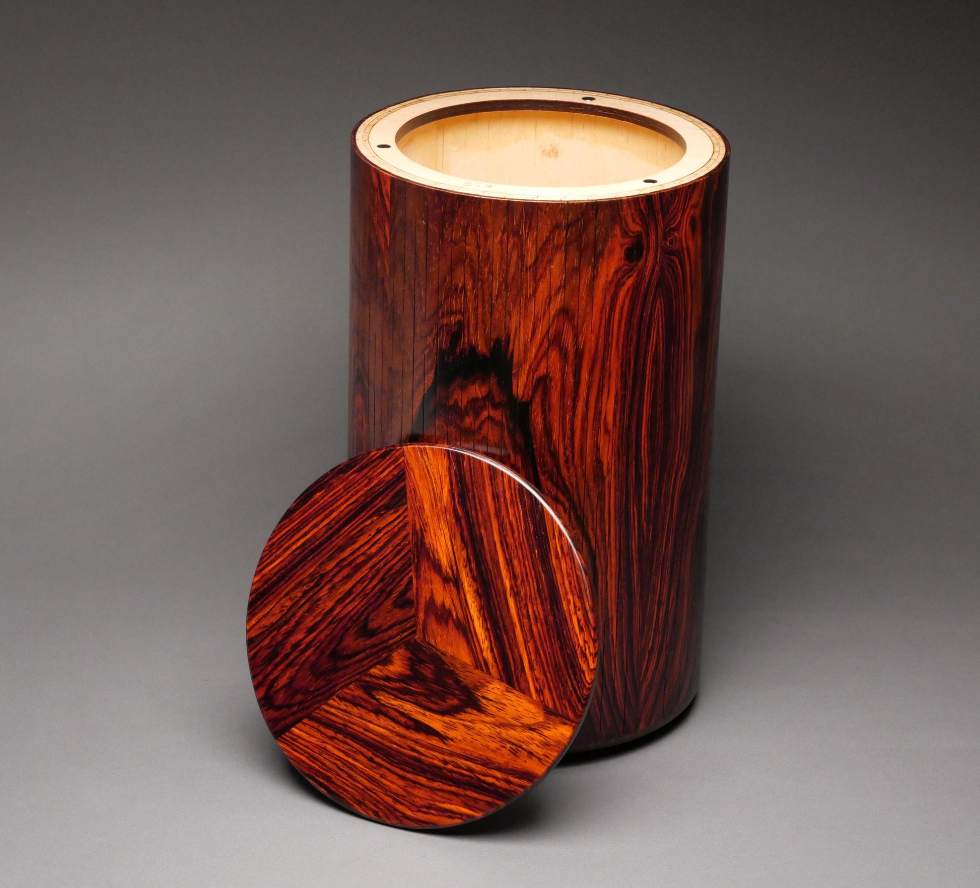 Large Artistic Cremation Urn in Cocobolo wood for Ashes - Vertical Design - 300 Lb Capacity