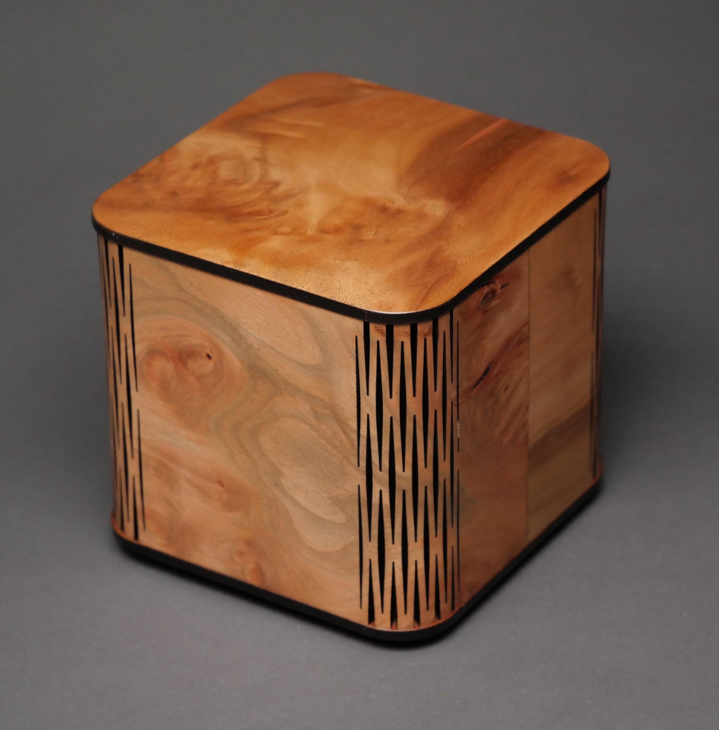 Burlwood Cremation Urn: Pet/Small Human Keepsake Box, 65 cu-in