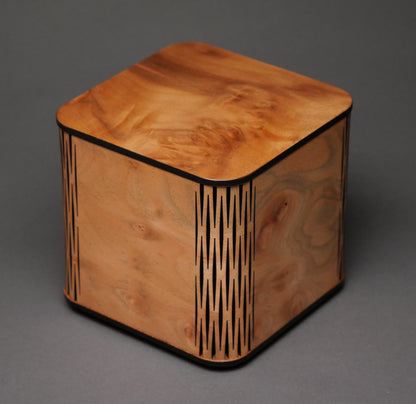 Burlwood Cremation Urn: Pet/Small Human Keepsake Box, 65 cu-in