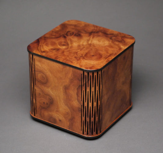 Burlwood Cremation Urn: Pet/Small Human Keepsake Box, 65 cu-in