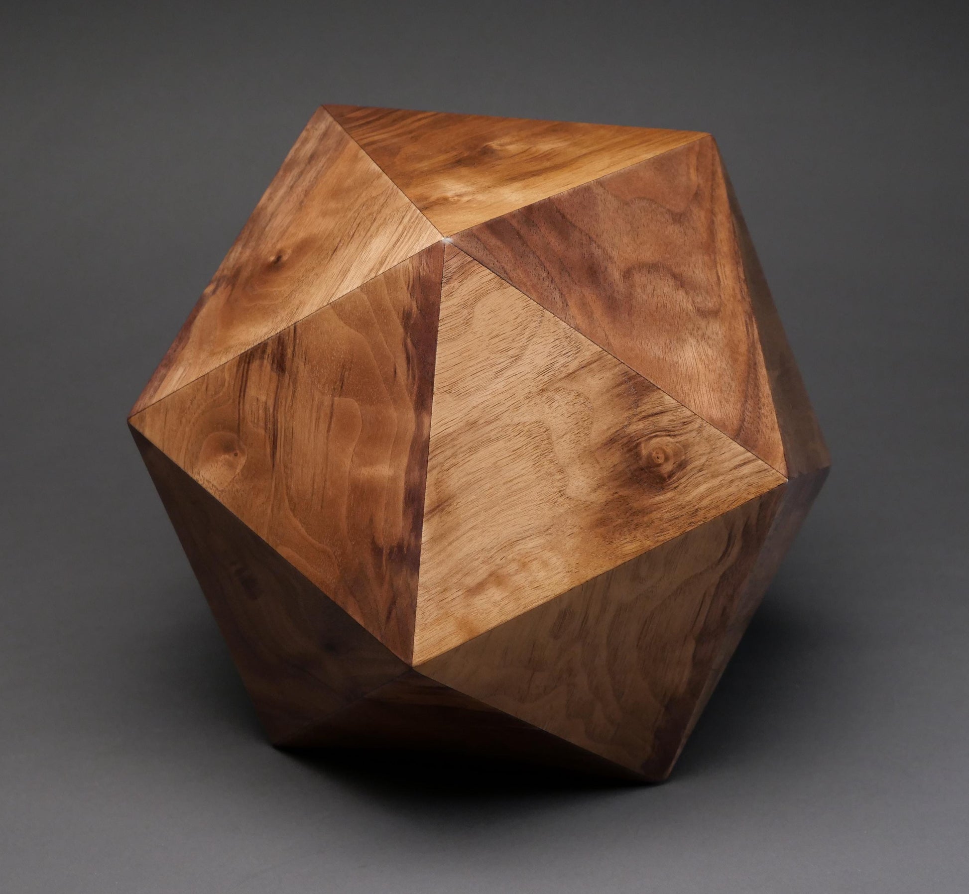 Figured Walnut 20-sided Cremation Urn, Original polyhedron urn for Adult Human Ashes, up to 225 pounds