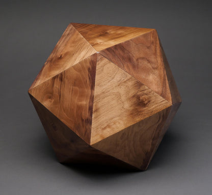 Figured Walnut 20-sided Cremation Urn, Original polyhedron urn for Adult Human Ashes, up to 225 pounds