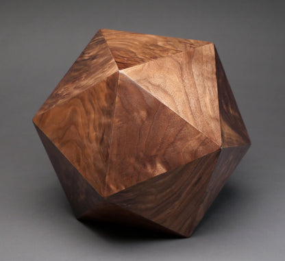 Figured Walnut 20-sided Cremation Urn, Original polyhedron urn for Adult Human Ashes, up to 225 pounds