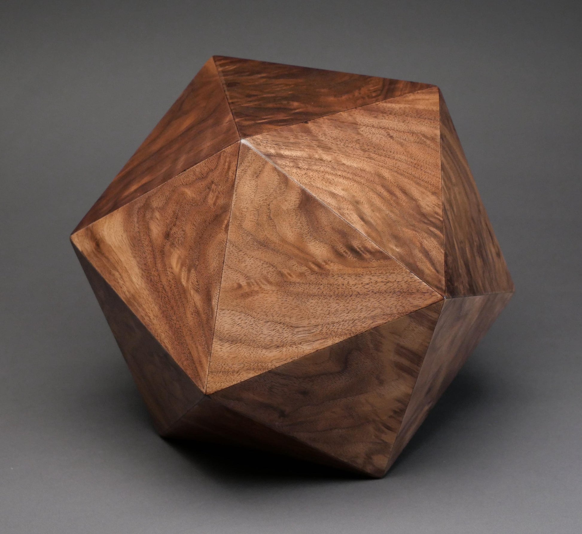 Figured Walnut 20-sided Cremation Urn, Original polyhedron urn for Adult Human Ashes, up to 225 pounds