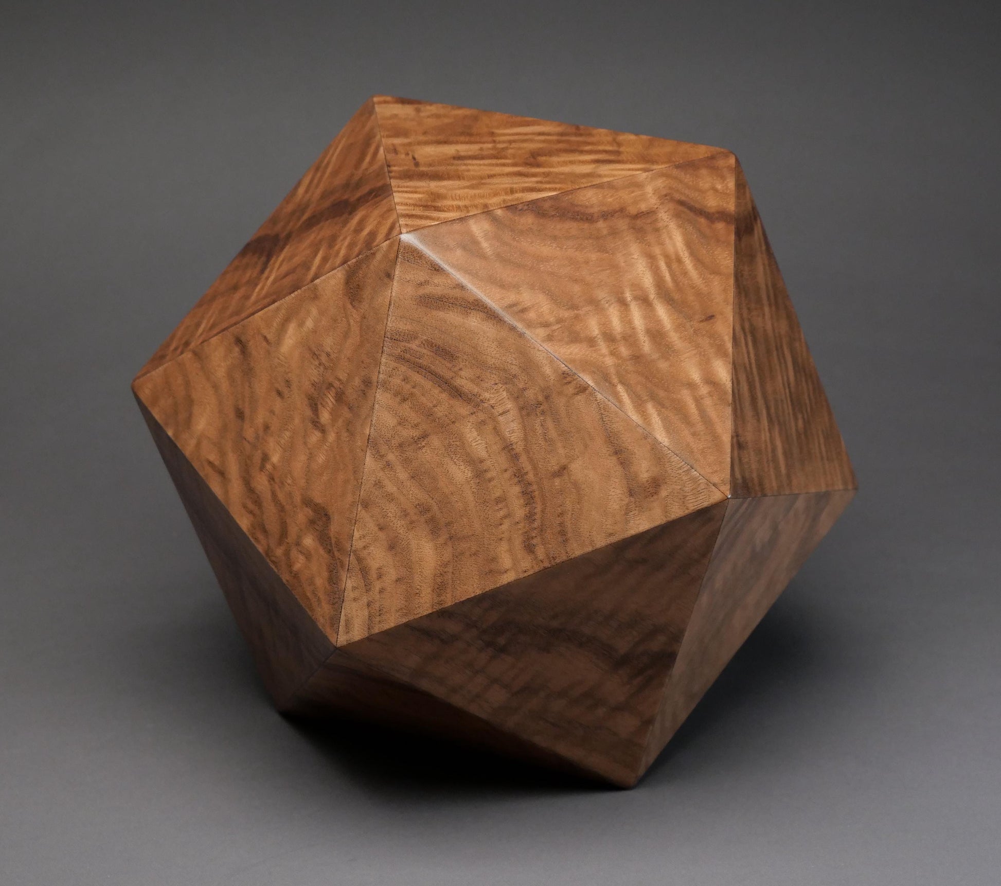Figured Walnut 20-sided Cremation Urn, Original polyhedron urn for Adult Human Ashes, up to 225 pounds