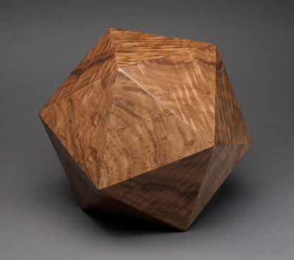 Figured Walnut 20-sided Cremation Urn, Original polyhedron urn for Adult Human Ashes, up to 225 pounds