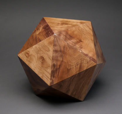 Figured Walnut 20-sided Cremation Urn, Original polyhedron urn for Adult Human Ashes, up to 225 pounds