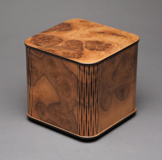 Burlwood Cremation Urn: Pet/Small Human Keepsake Box, 65 cu-in