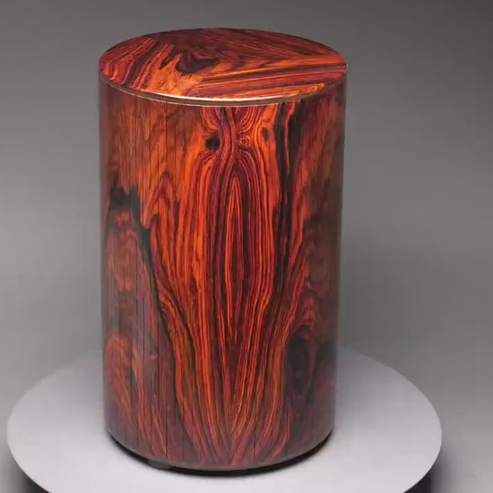 Large Artistic Cremation Urn in Cocobolo wood for Ashes - Vertical Design - 300 Lb Capacity