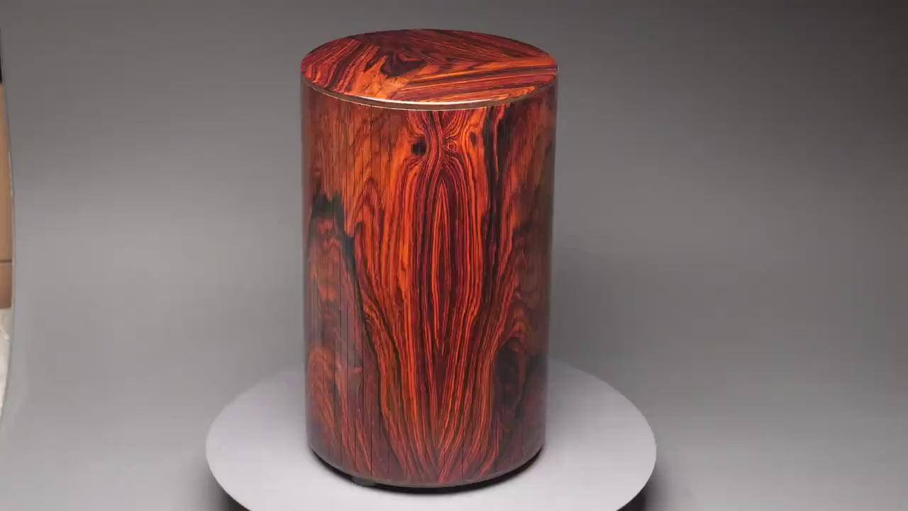 Large Artistic Cremation Urn in Cocobolo wood for Ashes - Vertical Design - 300 Lb Capacity