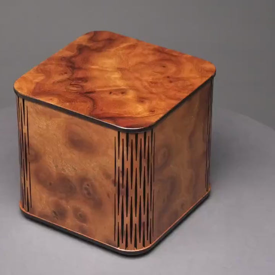 Burlwood Cremation Urn: Pet/Small Human Keepsake Box, 65 cu-in