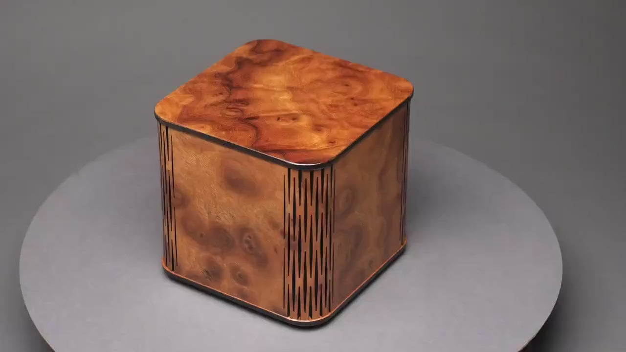 Burlwood Cremation Urn: Pet/Small Human Keepsake Box, 65 cu-in