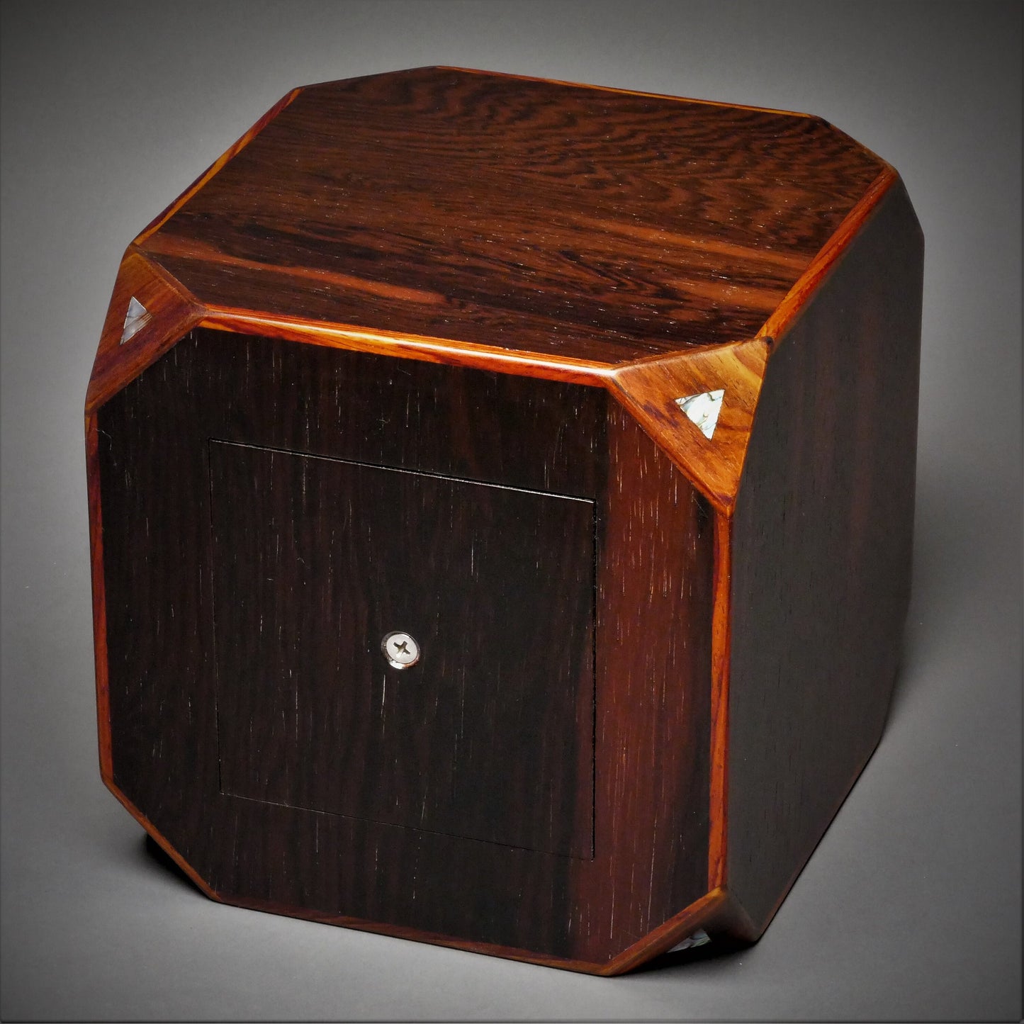 Brazilian Rosewood Urn for Adult Human Ashes, 230 cu-in, Paua Inlay